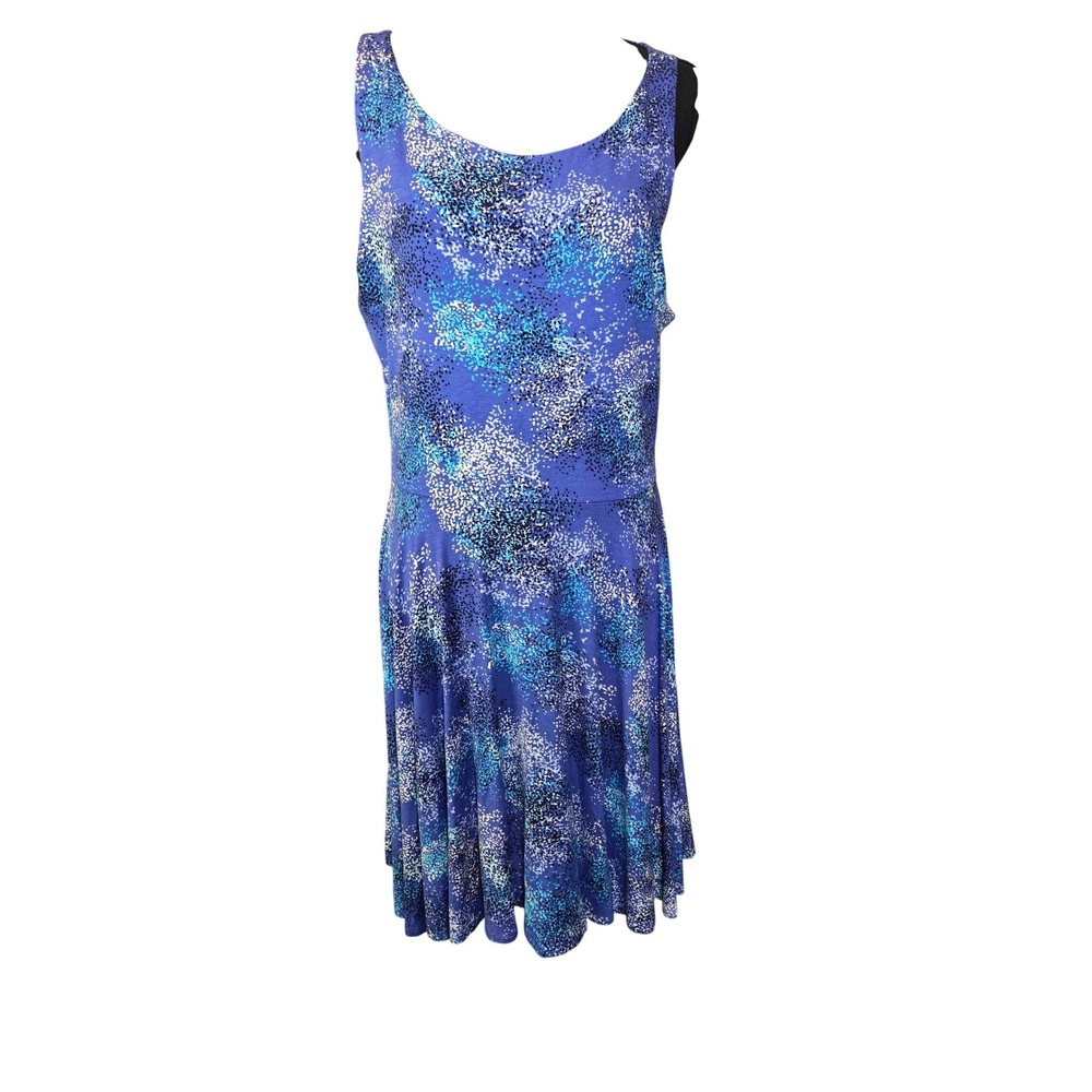 Cynthia Rowley Fit and Flare Dress Womens XL Blue Abstract Keyhole Back Summer